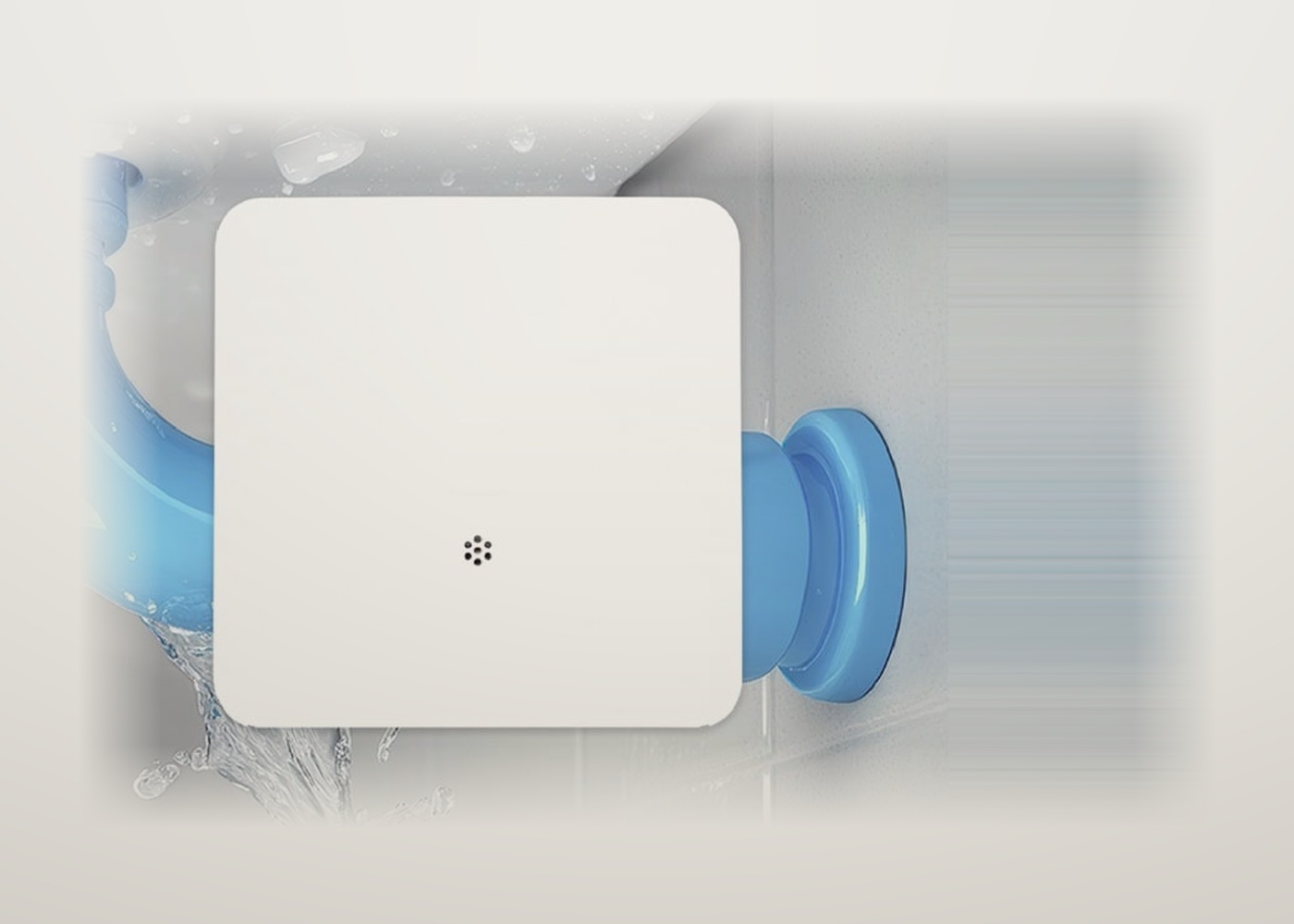 PowerG Water Tile leak and freeze detector beside a leaking pipe